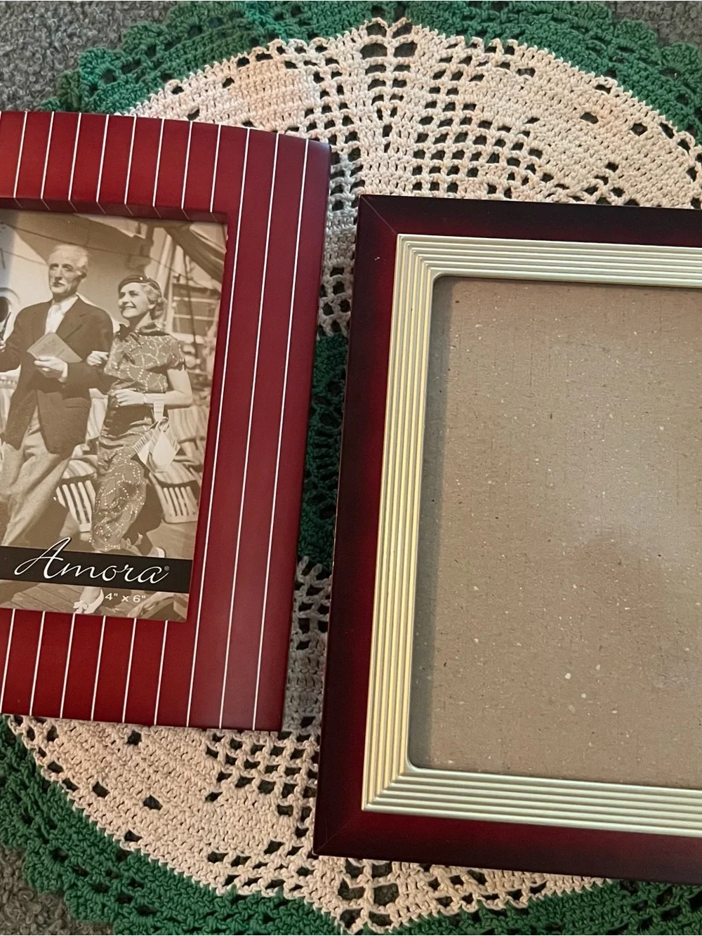 Lot 2 Wood Picture Frame Set with Red-ish Handsome Coordinating Colors